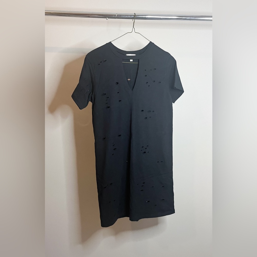 T-Shirt Dress, Black Distressed